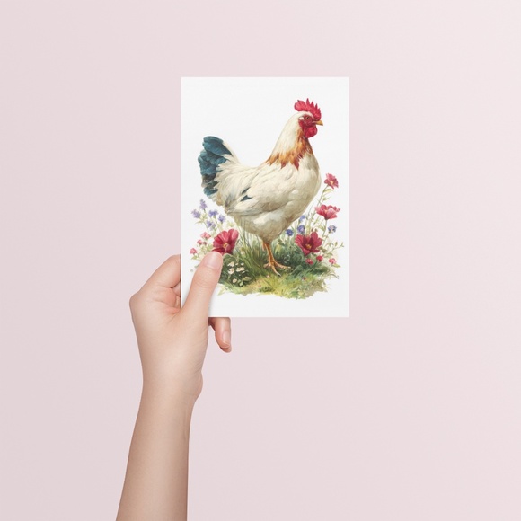 Watercolor Hen Chicken with Wildflowers Portrait Wall Art Print Unframed - Picture 5 of 6